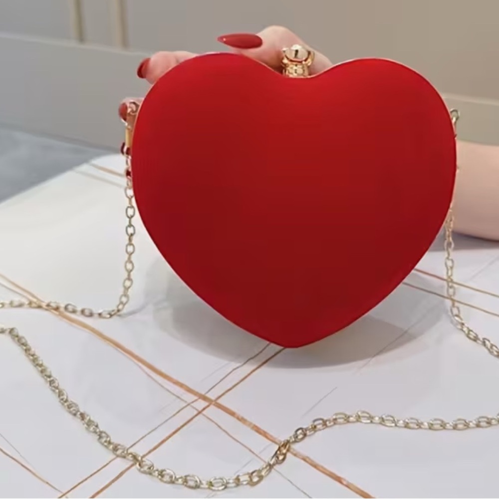 Heart-Shaped Red Clutch Bag